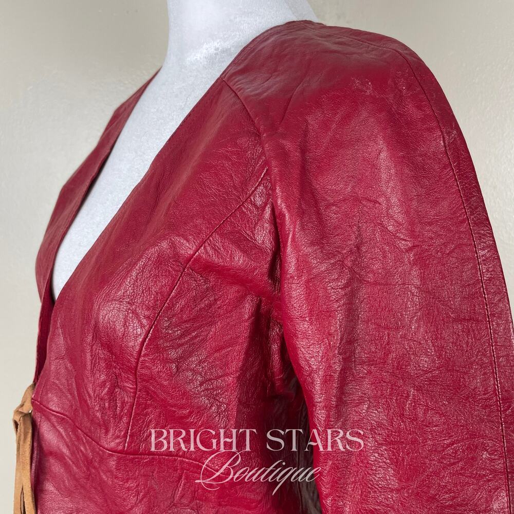 Rare Red Leather Jacket ASO Buffy the Vampire Slayer Tie Front Vintage Y2K - Picture 10 of 12